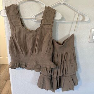 Rachel Parcell Brown Ruffled Crop Top & Matching Skirt